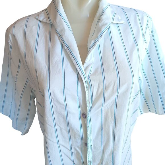 Vintage Womens Large Shift Dress NPC Fashions White & Blue Striped Shirt 1960's - Picture 2 of 7